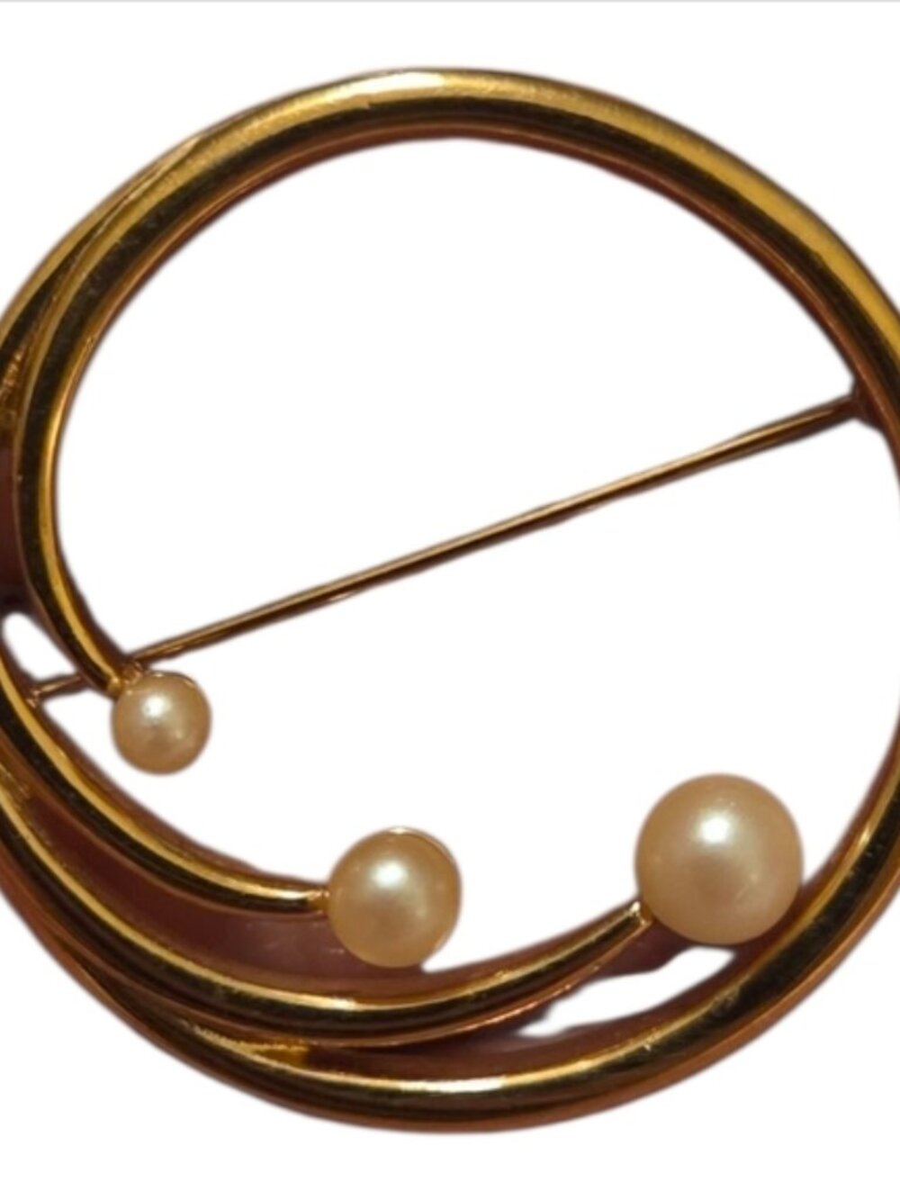 Vintage Monet Gold Tone Circle Brooch with Faux Pearls | Classic Pin